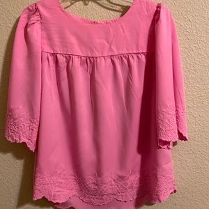 Crown&Ivy Pink 3/4 Sleeved Round Neck Tunic with Embroidered Detail, size Small